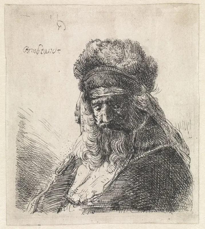 Oude man met bontmuts en gesloten ogen Wall Art by Cornelis van der Griendt - High-Resolution Digital Print