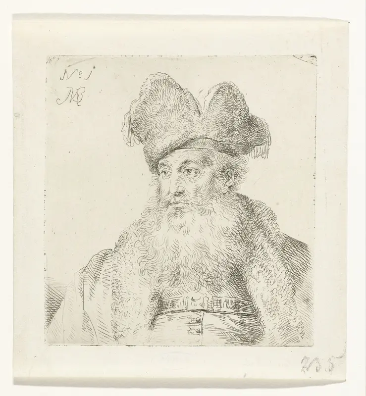 Oude man met een bontmuts met een gespleten opstaande rand Wall Art by Mattheus Ignatius van Bree - High-Resolution Digital Print