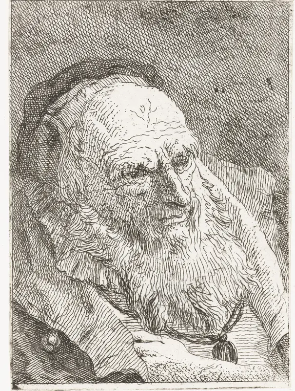 Oude man met hand onder mantel gestoken Wall Art by Giovanni Domenico Tiepolo - High-Resolution Digital Print