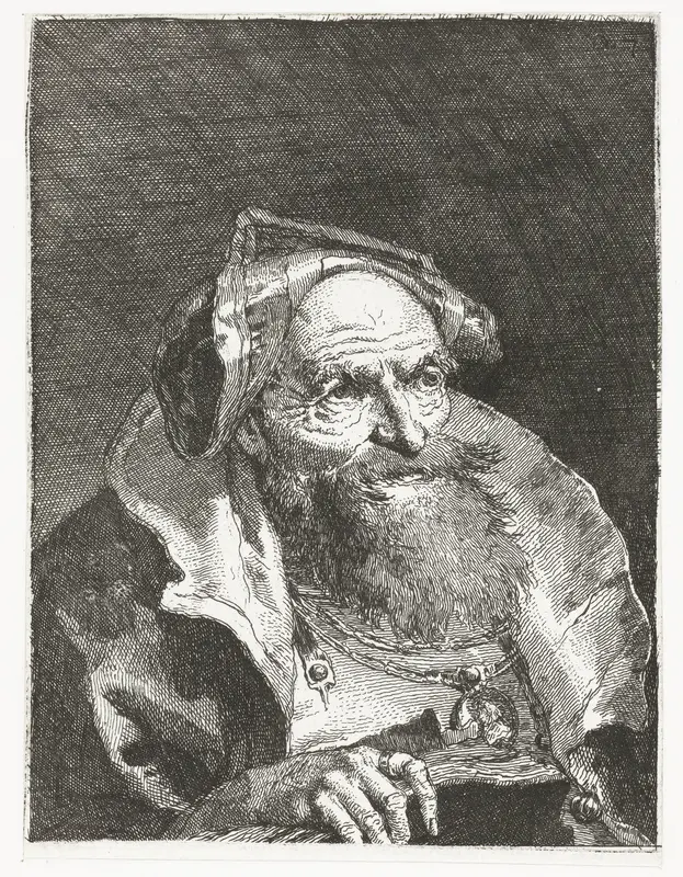 Oude man met ketting en boek Wall Art by Giovanni Domenico Tiepolo - High-Resolution Digital Print