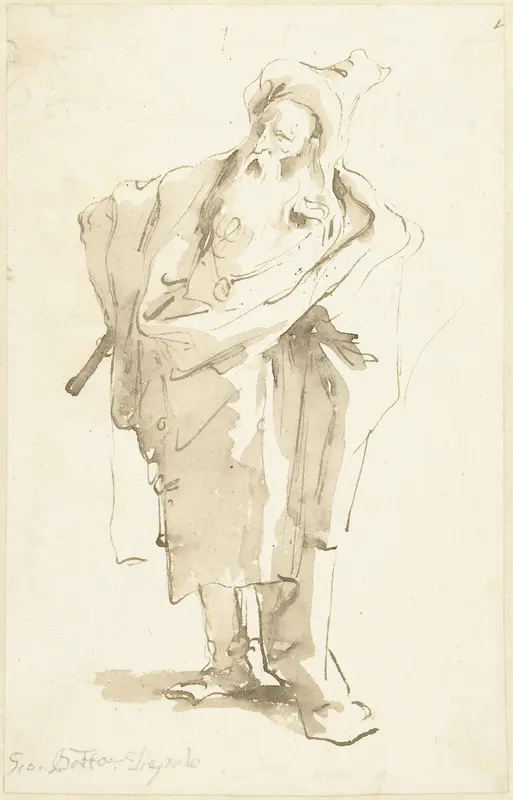Oude man met staf en puntmuts Wall Art by Giovanni Battista Tiepolo - High-Resolution Digital Print