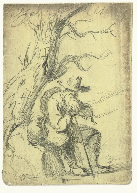 Oude man zittend onder een boom Wall Art by Unknown - High-Resolution Digital Print