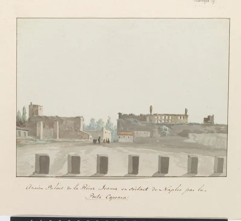Oude paleis van koningin Jeanne bij het verlaten van Napels via de Porta Capuana Wall Art by Louis Ducros - High-Resolution Digital Print