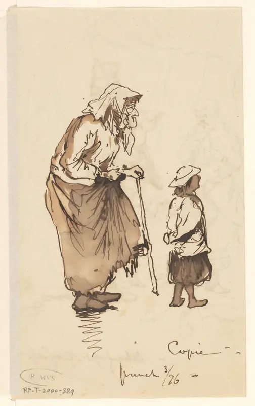 Oude vrouw en jong meisje Wall Art by Johannes Tavenraat - High-Resolution Digital Print