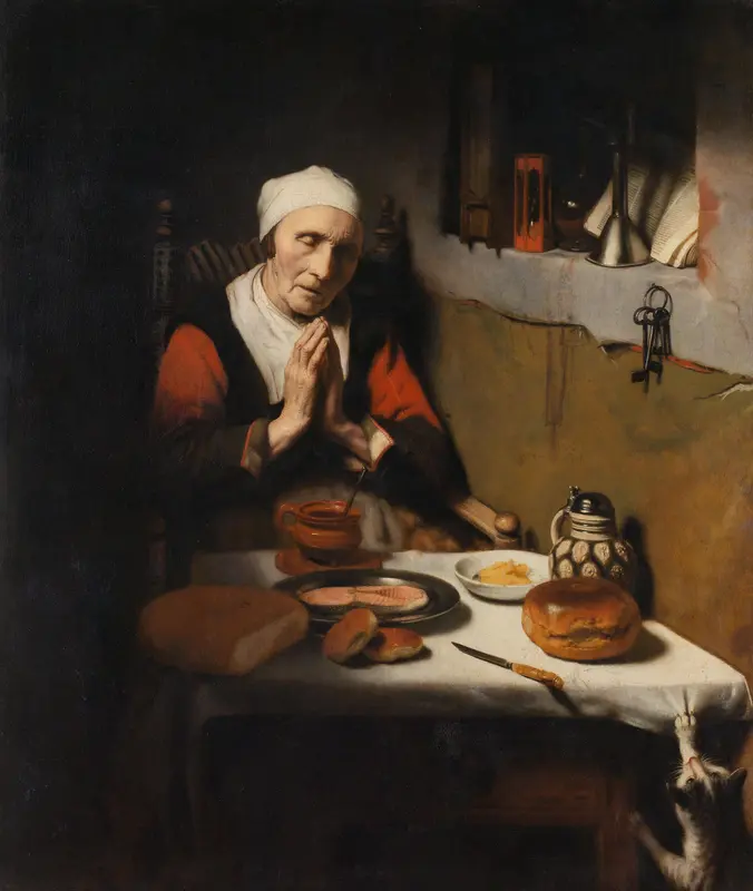 Oude vrouw in gebed, bekend als ‘Het gebed zonder end’ Wall Art by Nicolaes Maes - High-Resolution Digital Print