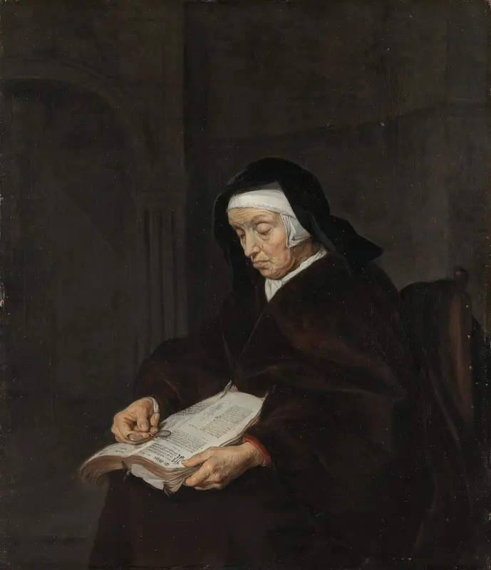 Oude vrouw in overpeinzing Wall Art by Gabriël Metsu - High-Resolution Digital Print