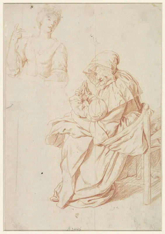 Oude vrouw met baby en halffiguur van zingende vrouw Wall Art by Jan Josef Horemans (II) - High-Resolution Digital Print