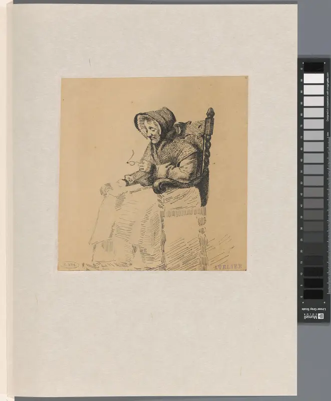 Oude vrouw zittend in leunstoel Wall Art by Joan Berg - High-Resolution Digital Print