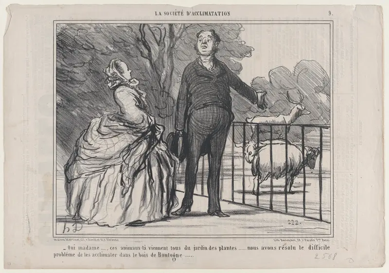 Oui madame..., ces animaux-là viennent tous du jardin des plantes..., from La Société d'Acclimatation, published in "Le Charivari" Wall Art by Honoré Daumier - High-Resolution Digital Print