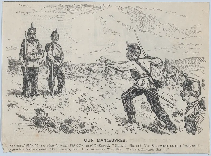 Our Manoeuvres – Captain of Skirmishers Addresses a Lance-Corporal (recto); Sad, But a Fact! (verso) Wall Art by Anonymous, British, 19th century - High-Resolution Digital Print