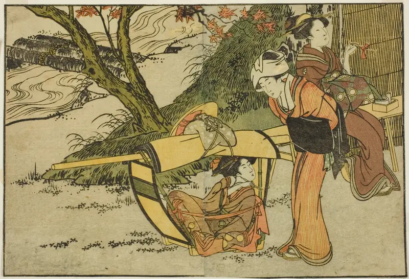Outing to View Maples in Autumn, from the illustrated book "Picture Book: Flowers of the Four Seasons (Ehon shiki no hana)," vol. 2