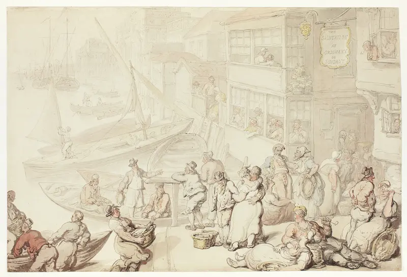 Outside the Salutation Inn, Greenwich Wall Art by Thomas Rowlandson - High-Resolution Digital Print