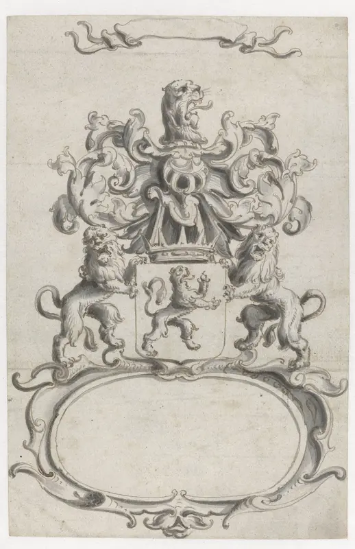 Ovale cartouche met wapen tussen twee leeuwen Wall Art by Pieter Jansz - High-Resolution Digital Print