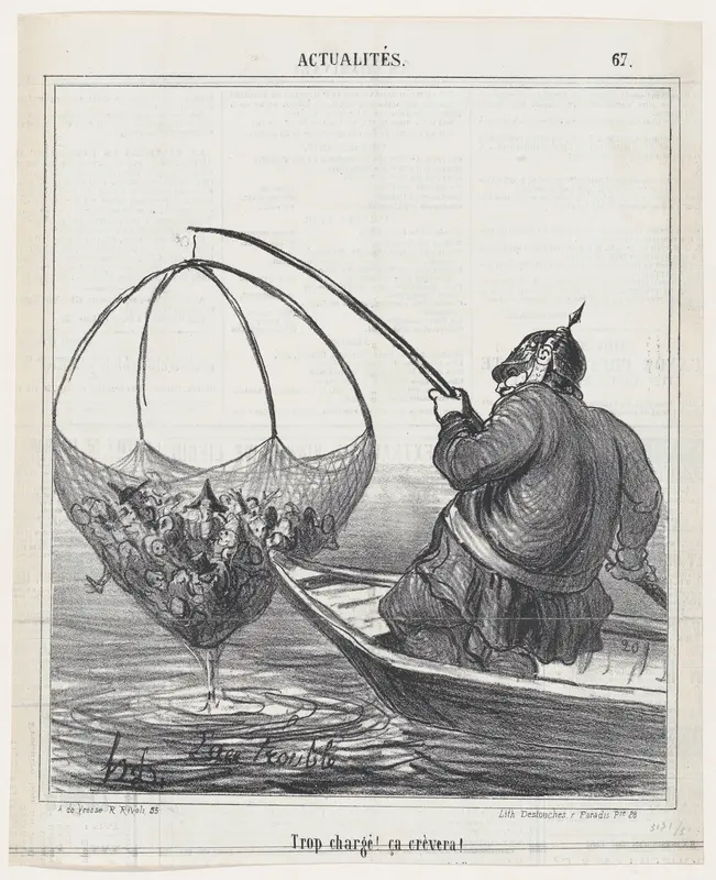 Overloaded! It is going to burst!, from 'News of the day,' published in "Le Charivari" Wall Art by Honoré Daumier - High-Resolution Digital Print