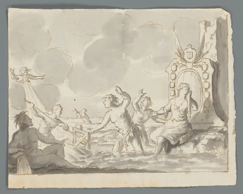 Overstroming met nimfen, Neptunus en een riviergod Wall Art by Matthijs Balen (1684-1766) - High-Resolution Digital Print