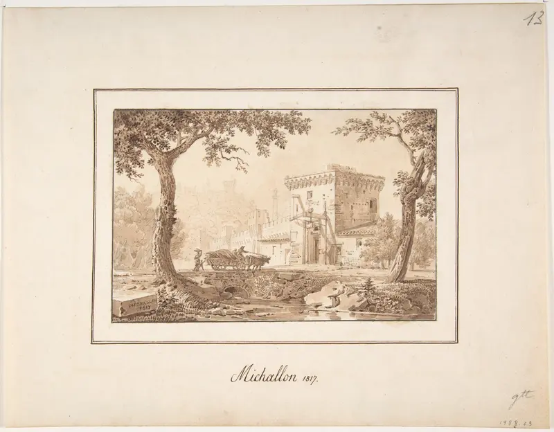 Oxcart Approaching a Fortified Building Wall Art by Achille-Etna Michallon - High-Resolution Digital Print