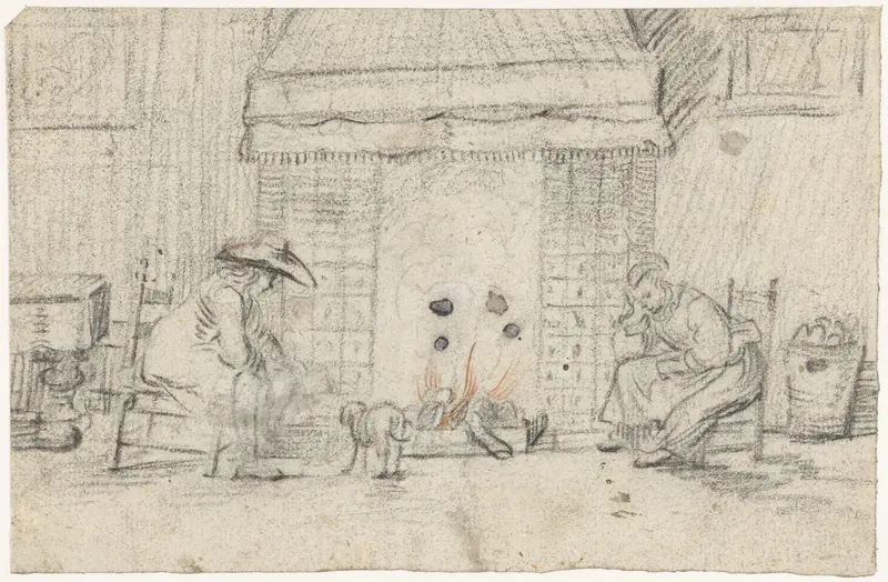 Paar bij een haard Wall Art by Gesina ter Borch - High-Resolution Digital Print