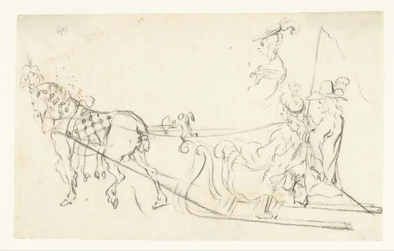 Paar in een door een paard getrokken arrenslee Wall Art by Gesina ter Borch - High-Resolution Digital Print