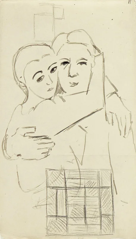 Paar in omhelzing en compositie met rechthoeken Wall Art by Theo van Doesburg - High-Resolution Digital Print