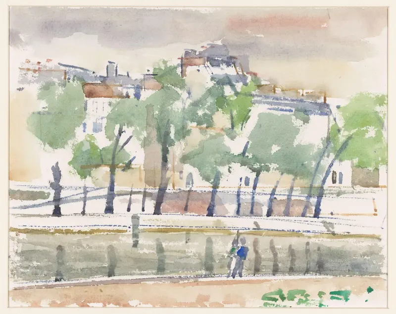 Paar staand aan de oever van de Seine in Parijs Wall Art by Fik Abbing - High-Resolution Digital Print