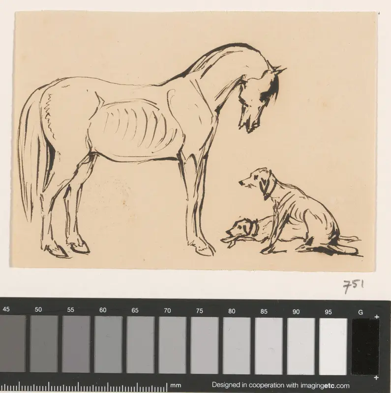 Paard en twee honden Wall Art by Johannes Tavenraat - High-Resolution Digital Print