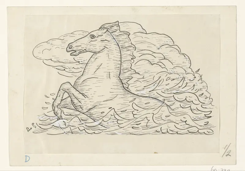 Paard in zee Wall Art by Unknown - High-Resolution Digital Print