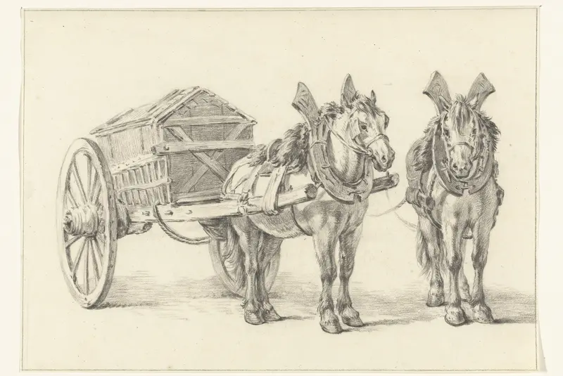 Paard met wagen, met een tweede schets van het paard Wall Art by Jean Bernard - High-Resolution Digital Print