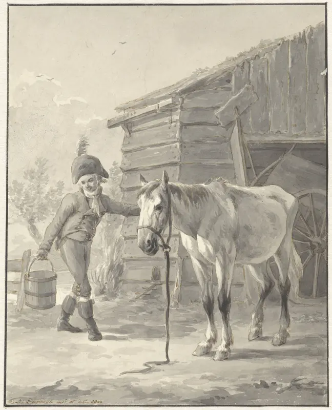Paard staand voor een schuur Wall Art by Jan Anthonie Langendijk Dzn - High-Resolution Digital Print
