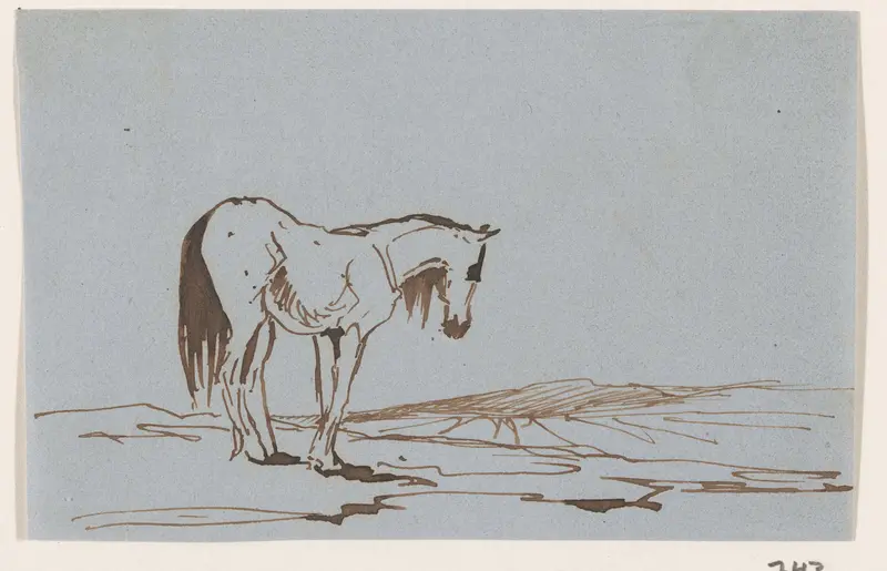 Paard staande in het veld Wall Art by Johannes Tavenraat - High-Resolution Digital Print