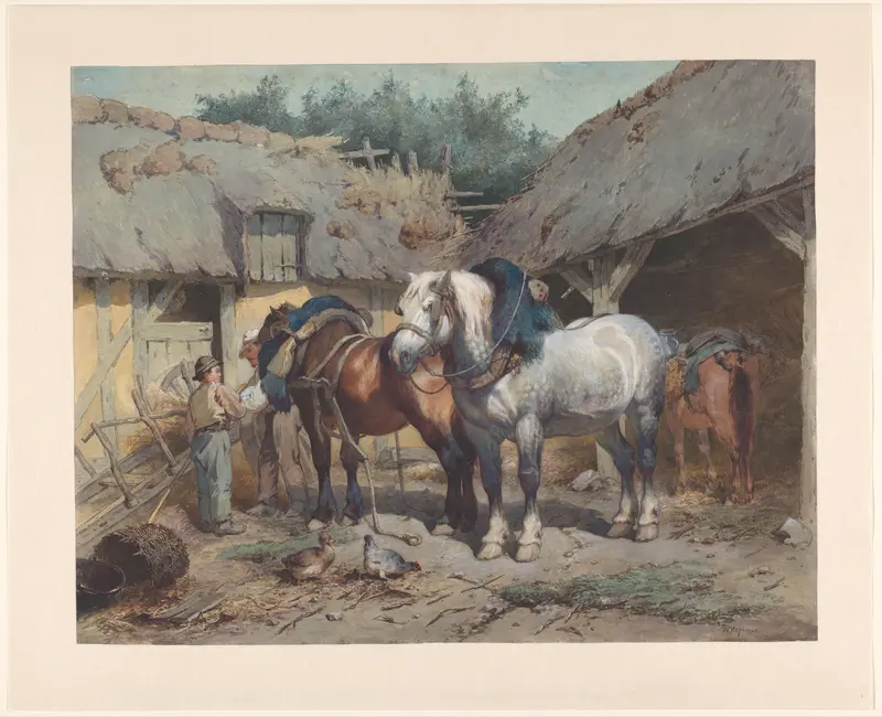 Paarden bij een stal Wall Art by Unknown - High-Resolution Digital Print