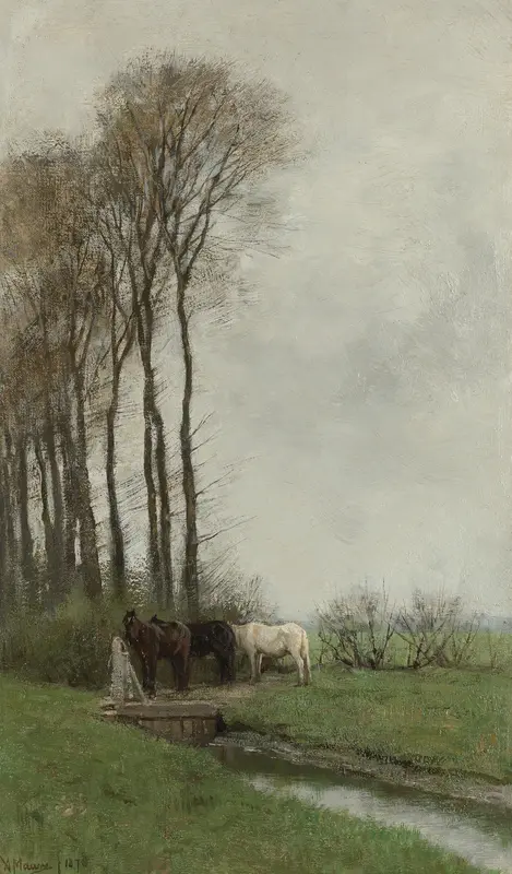 Paarden bij het hek Wall Art by Unknown - High-Resolution Digital Print