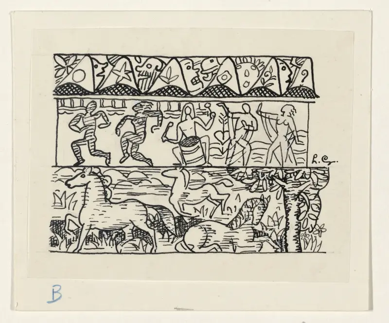 Paarden, dansende mensen en maskers Wall Art by Unknown - High-Resolution Digital Print