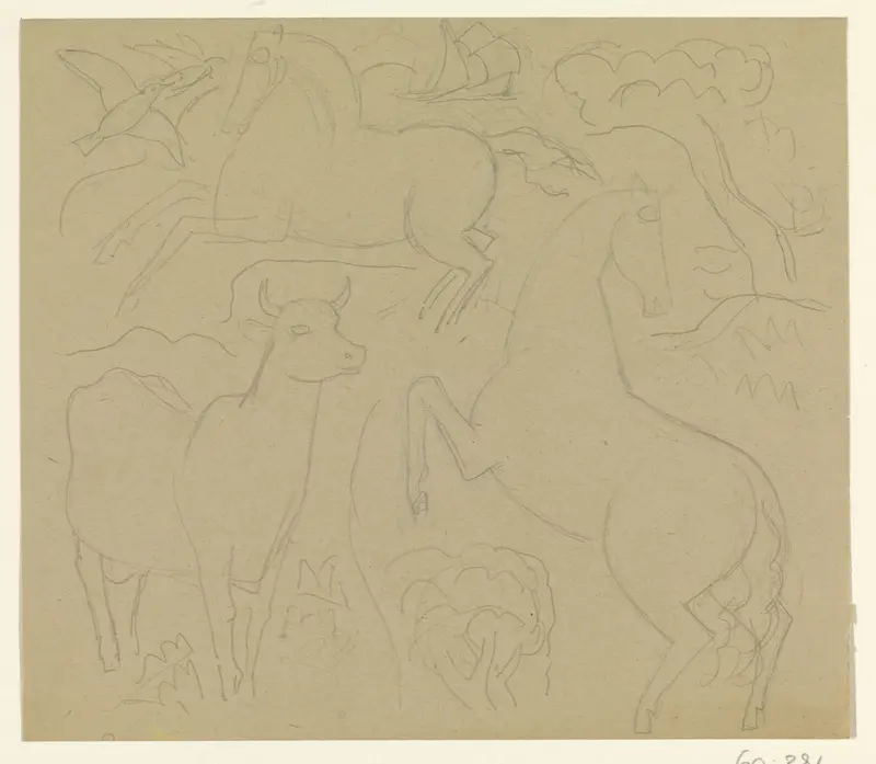Paarden en een koe Wall Art by Leo Gestel - High-Resolution Digital Print