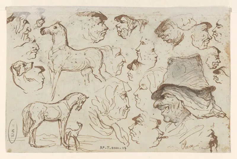 Paarden en karikaturale koppen Wall Art by Unknown - High-Resolution Digital Print