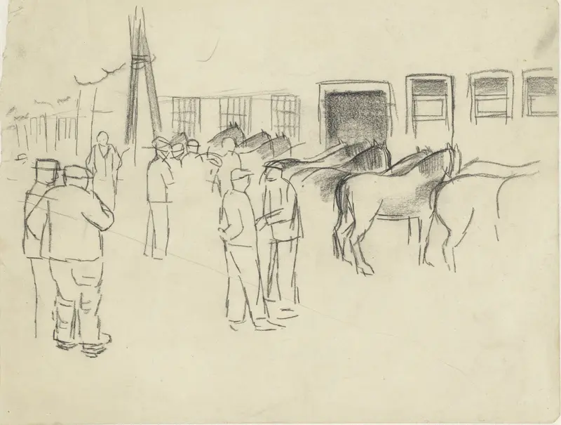 Paardenmarkt met diverse figuren Wall Art by Henk Henriët - High-Resolution Digital Print