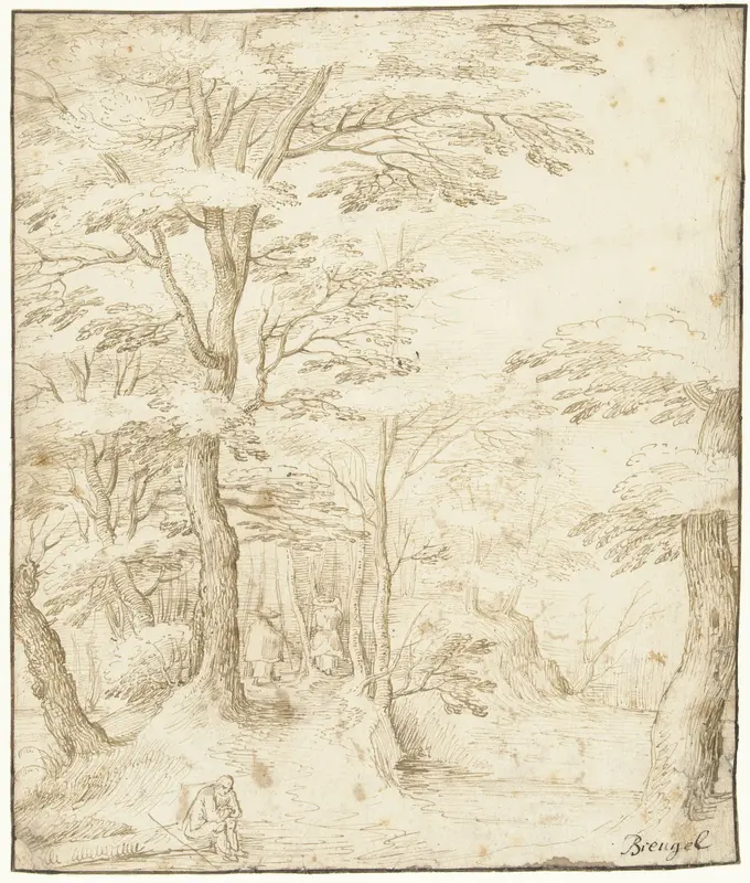 Pad door het bos met drie figuren Wall Art by anonymous - High-Resolution Digital Print