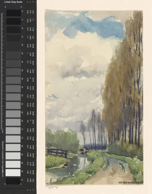 Pad met hoge bomen langs een sloot Wall Art by Unknown - High-Resolution Digital Print