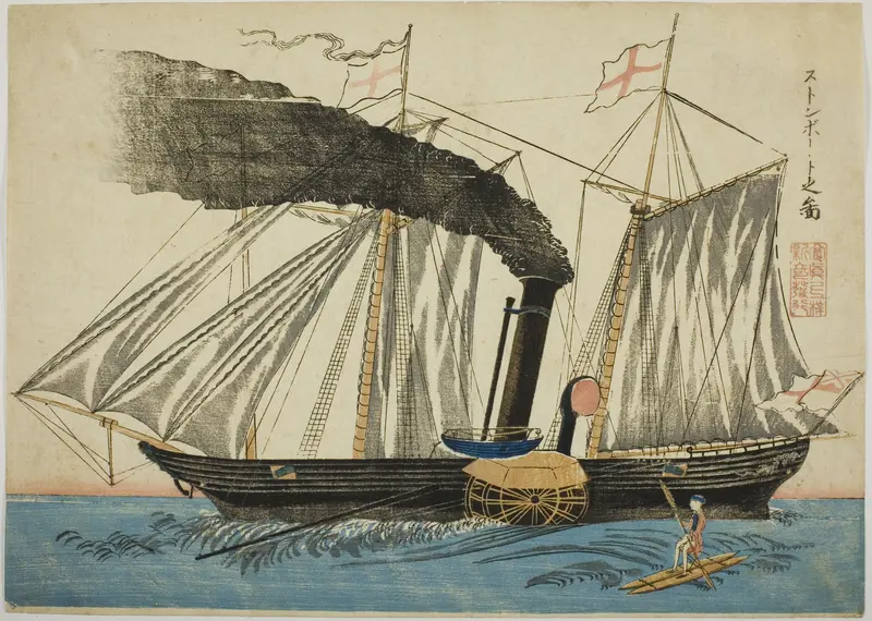 Paddlewheel Steamer with a Man on a Pontoon Structure with Reversible Paddle
