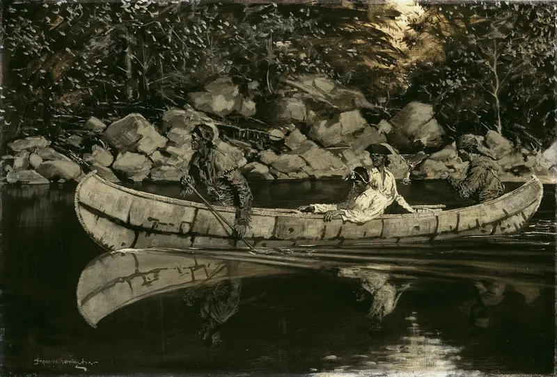 Paddling the Wounded British Officer Wall Art by Frederic Remington - High-Resolution Digital Print