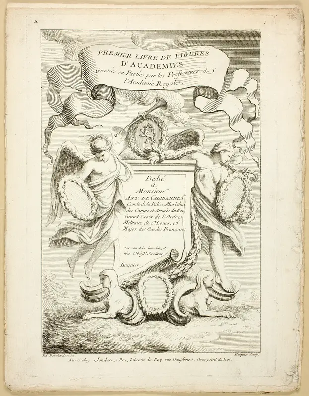 Page 1 (Title Page) and Page 28, from Premier Livre de Figures d’Académies Gravées en Partie par les Professeurs de l’Académie Royale