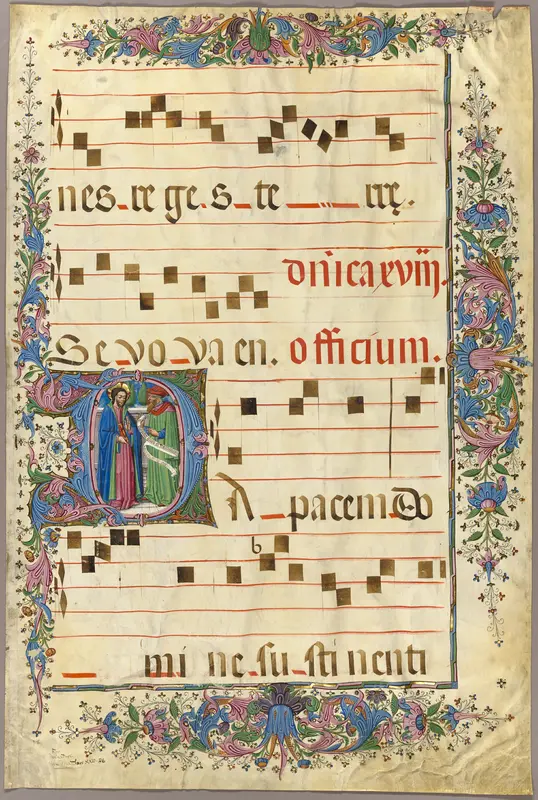 Page from a Choirbook with Christ and a Pharisee in a Historiated Initial “D” Wall Art by Master of the Cypresses - High-Resolution Digital Print