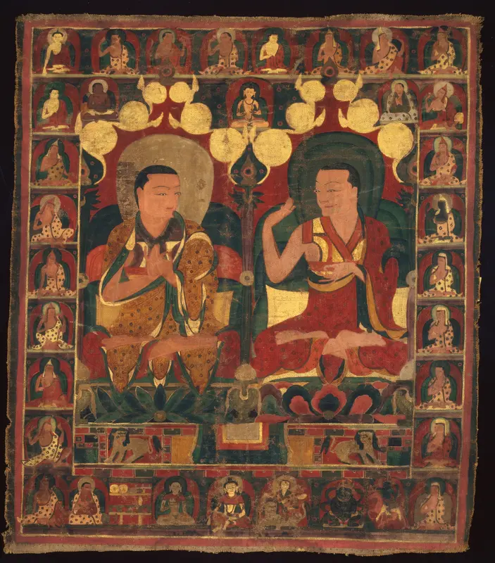 Painted Banner (Thangka) of Lineage Painting of Two Lamas in Debate Wall Art by Unknown - High-Resolution Digital Print