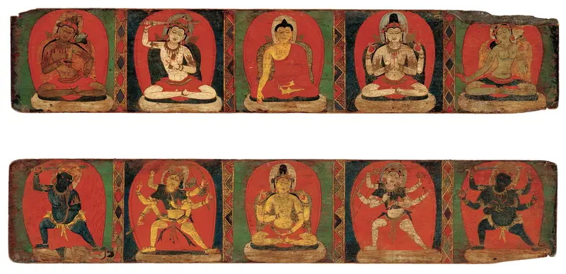 Pair of Manuscript Covers, Each with Five Deities Wall Art by Unknown - High-Resolution Digital Print