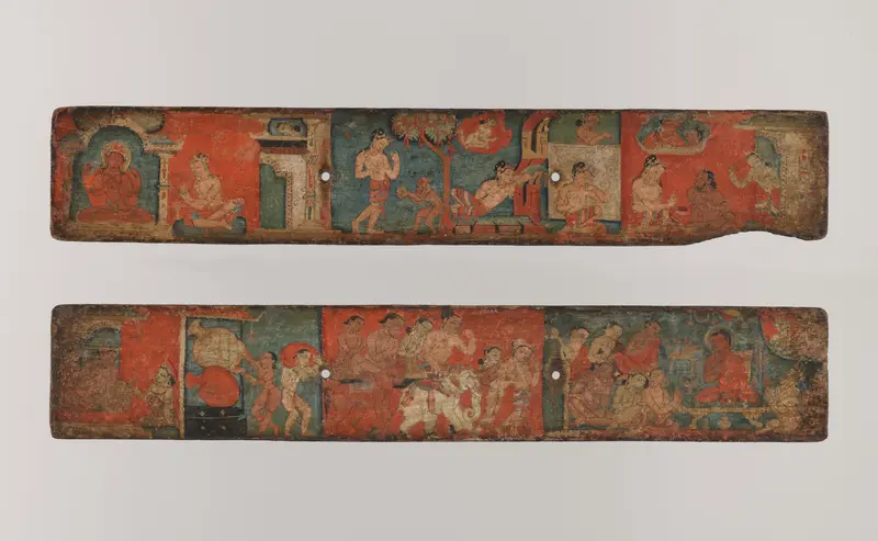 Pair of Manuscript Covers Illustrating Sadaprarudita’s Self-Sacrifice Wall Art by Unknown - High-Resolution Digital Print