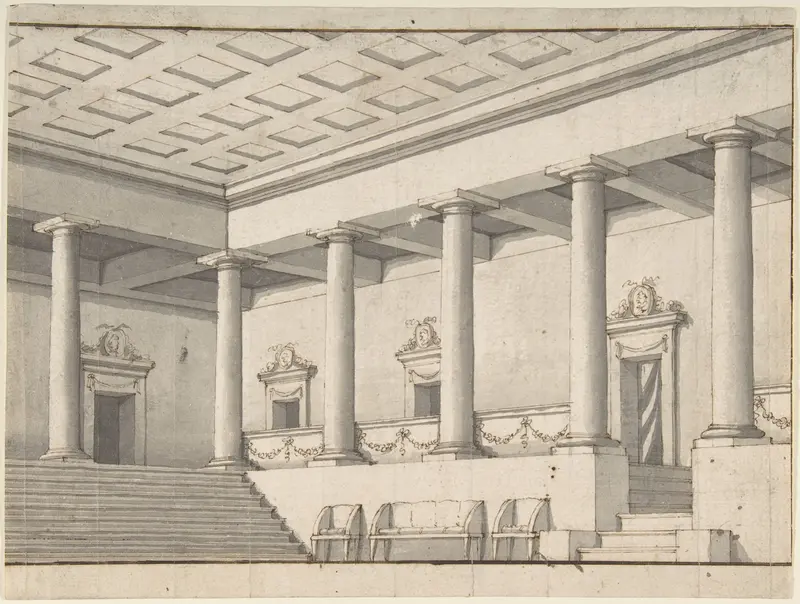 Palace or Villa Interior, Colonnaded Hall Wall Art by Anonymous, Italian, 18th century - High-Resolution Digital Print
