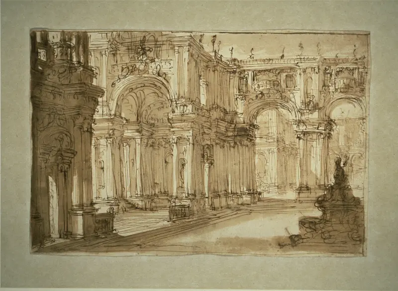 Palatial Courtyard with a Fountain Wall Art by Giovanni Battista Piranesi - High-Resolution Digital Print