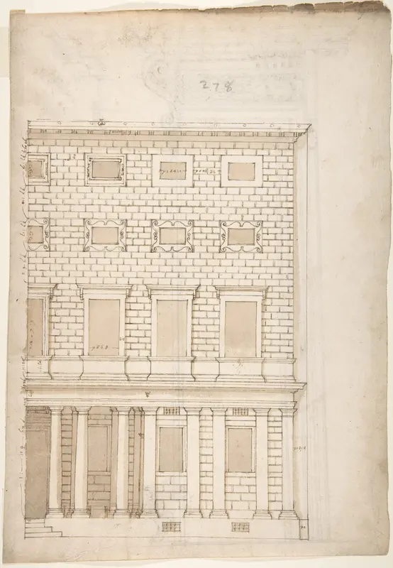 Palazzo Massimo alle Colonne, elevation (recto) Palazzo Massimo alle Colonne, portal, elevation; portal entablature, profile (verso)
