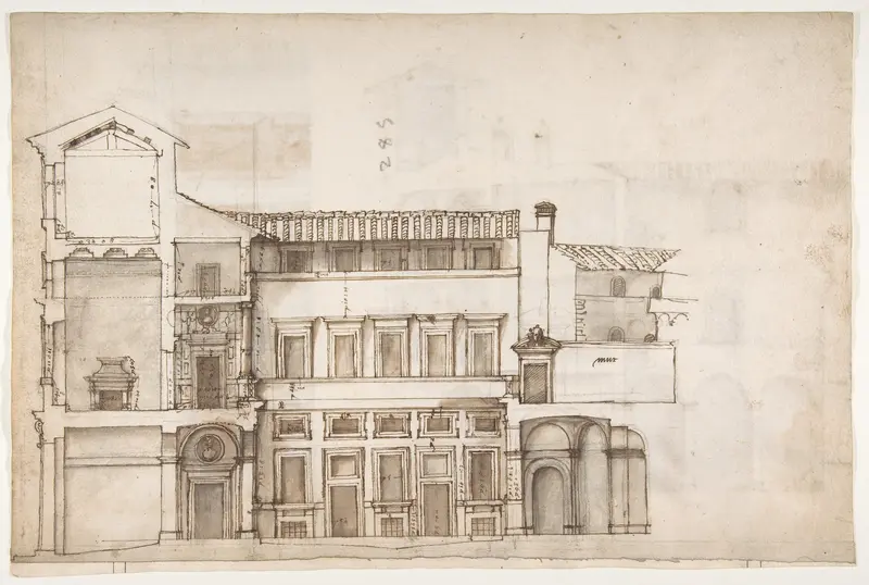 Palazzo Pirro in Rome, section (recto) Palazzo Pirro in Rome, sections; profiles (verso)
