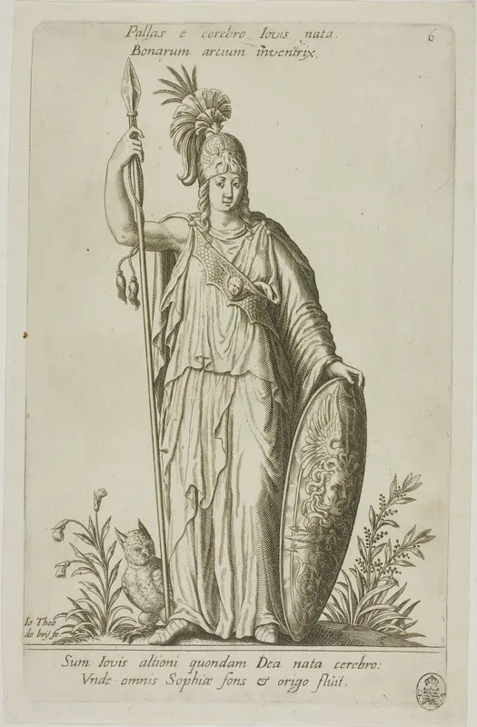 Pallas Athena, plate 6 from Parnassus Biceps Wall Art by Johann Theodor de Bry - High-Resolution Digital Print