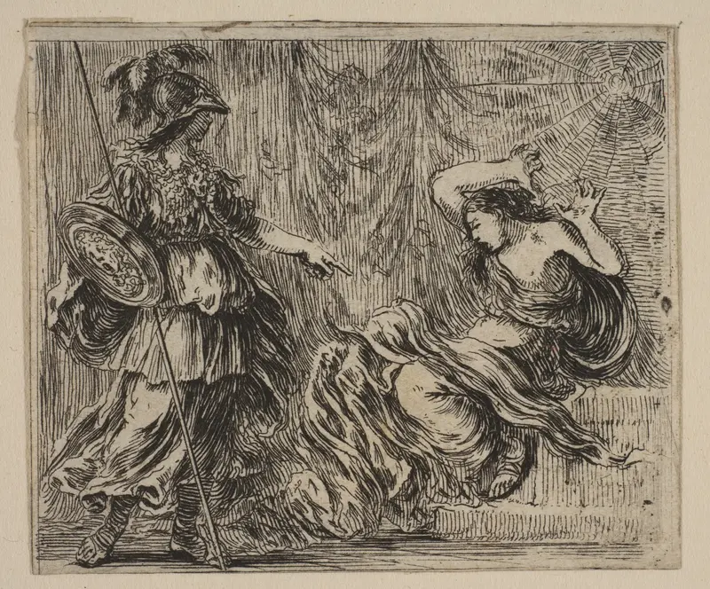 Pallas et Arachne, from 'Game of Mythology' (Jeu de la Mythologie) Wall Art by Stefano della Bella - High-Resolution Digital Print